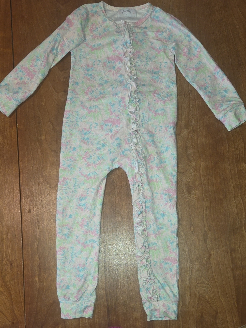 Sweet Honey Toddler Ruffle-Trim One-Piece Jammies in Pastel Tie-Dye